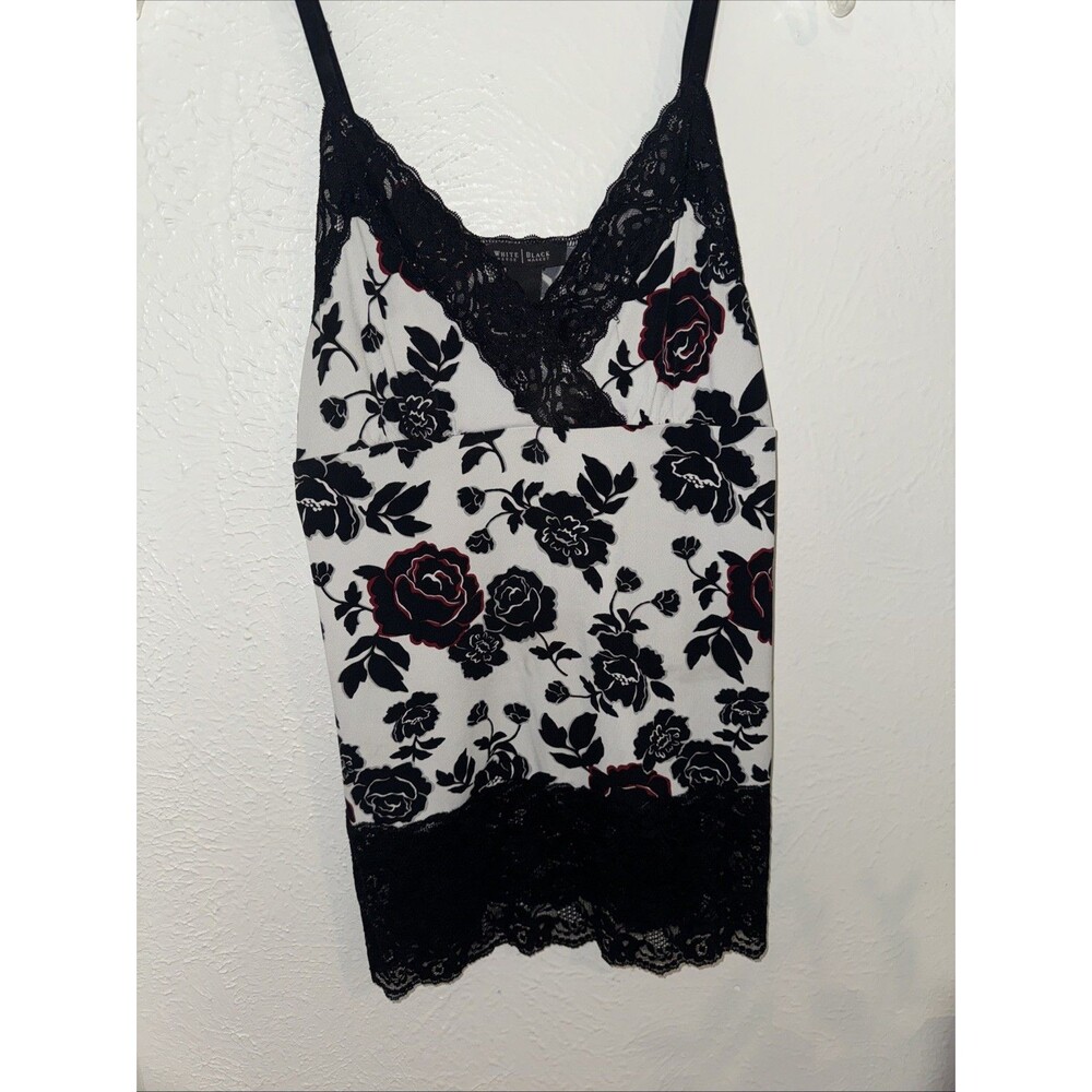 floral lace black and white tank top